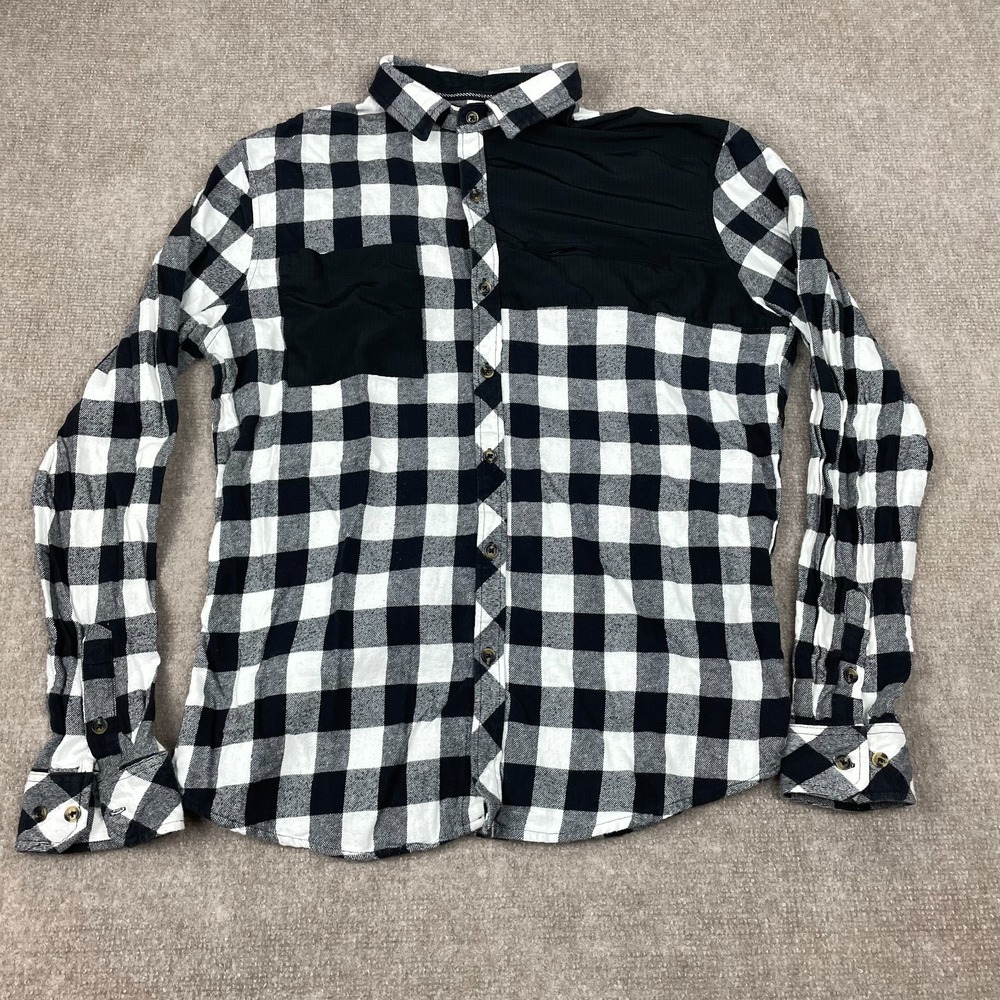 Nomad Shirt Mens Large White Black Buffalo Check Cotton Button Front Pocket